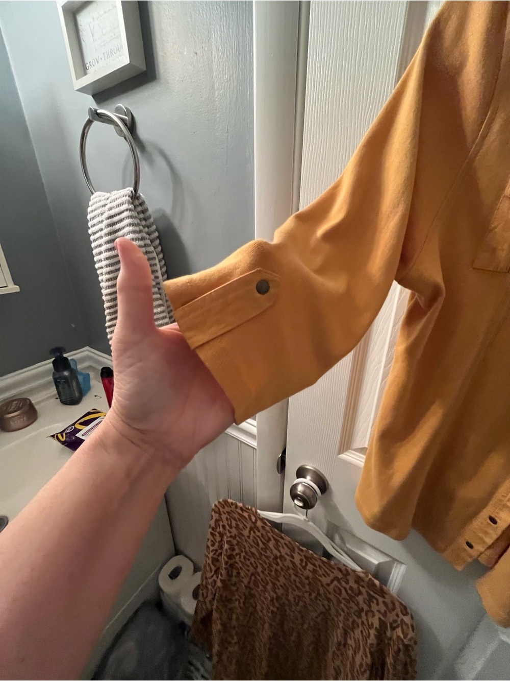Style & Co. XL Mustard Gold Cotton blouse with snaps 3/4 length sleeves. - Picture 2 of 5